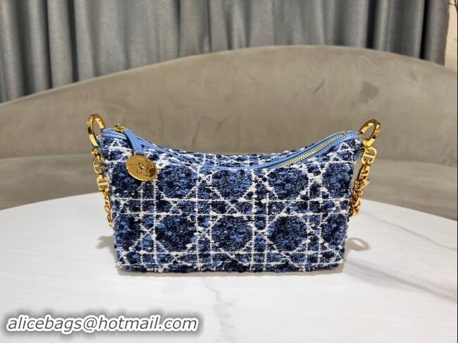 Big Discount Dior Diorstar Hobo Bag with Chain in Blue Cannage Tweed D2602 2024