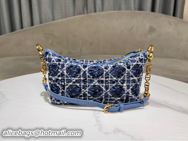 Big Discount Dior Diorstar Hobo Bag with Chain in Blue Cannage Tweed D2602 2024