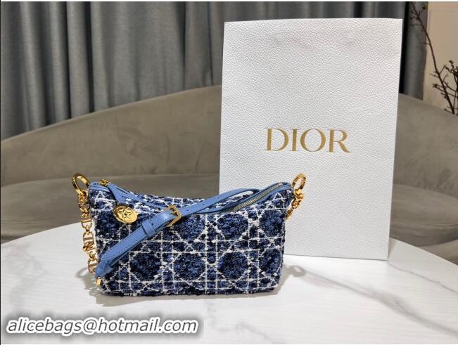 Big Discount Dior Diorstar Hobo Bag with Chain in Blue Cannage Tweed D2602 2024