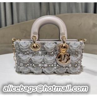 Well Crafted Dior Small Lambskin D-Joy Bag with Crytals & Lace M0613 Grey 2024 Top Quality