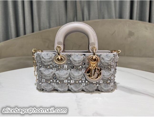 Well Crafted Dior Small Lambskin D-Joy Bag with Crytals & Lace M0613 Grey 2024 Top Quality