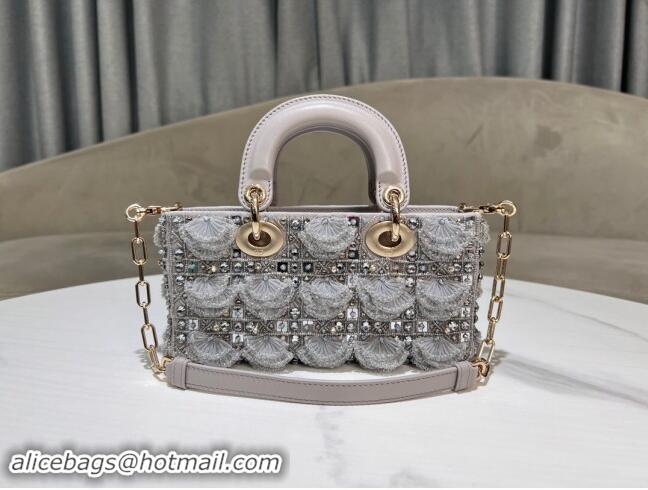 Well Crafted Dior Small Lambskin D-Joy Bag with Crytals & Lace M0613 Grey 2024 Top Quality