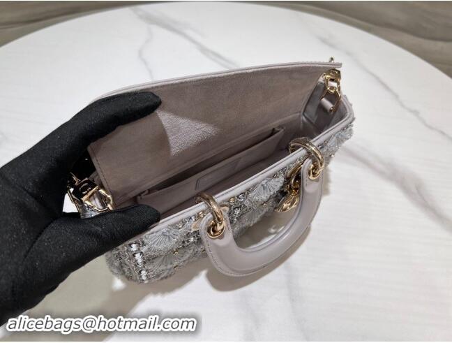 Well Crafted Dior Small Lambskin D-Joy Bag with Crytals & Lace M0613 Grey 2024 Top Quality