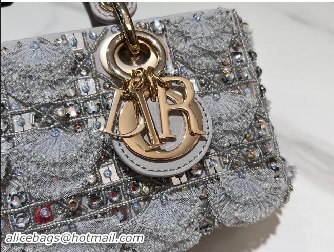 Well Crafted Dior Small Lambskin D-Joy Bag with Crytals & Lace M0613 Grey 2024 Top Quality