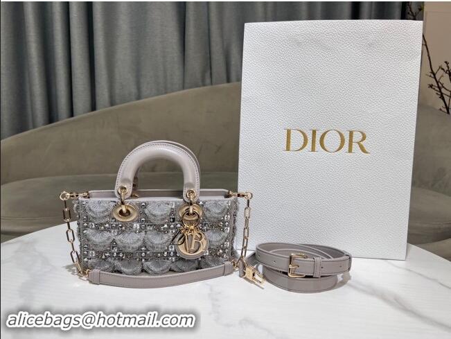 Well Crafted Dior Small Lambskin D-Joy Bag with Crytals & Lace M0613 Grey 2024 Top Quality