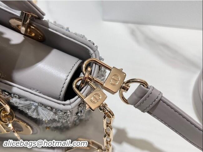 Well Crafted Dior Small Lambskin D-Joy Bag with Crytals & Lace M0613 Grey 2024 Top Quality