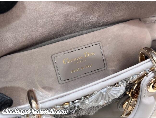 Well Crafted Dior Small Lambskin D-Joy Bag with Crytals & Lace M0613 Grey 2024 Top Quality