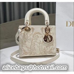 Well Crafted Dior Small Lady Dior Bag in Latte Lambskin with Millefiori Unicorn Embroidery M0538 White 2024