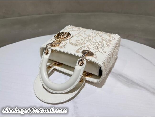 Well Crafted Dior Small Lady Dior Bag in Latte Lambskin with Millefiori Unicorn Embroidery M0538 White 2024