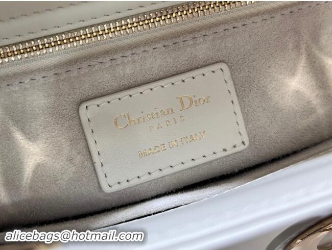 Well Crafted Dior Small Lady Dior Bag in Latte Lambskin with Millefiori Unicorn Embroidery M0538 White 2024