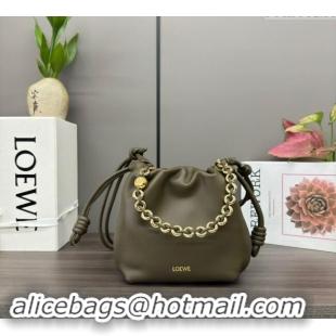 Best Grade Loewe Mini Flamenco Purse bag in nappa lambskin 412342 Dark Khaki Green 2024