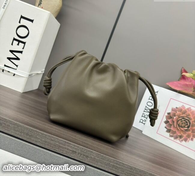 Best Grade Loewe Mini Flamenco Purse bag in nappa lambskin 412342 Dark Khaki Green 2024