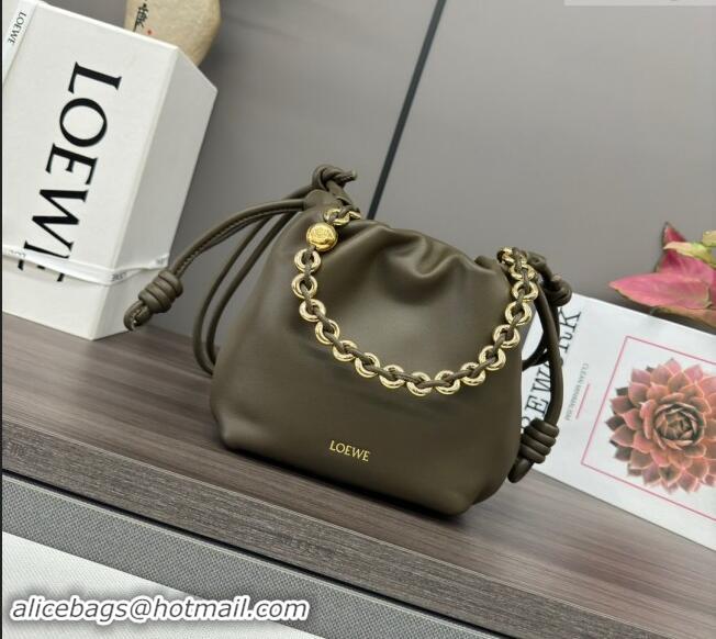 Best Grade Loewe Mini Flamenco Purse bag in nappa lambskin 412342 Dark Khaki Green 2024