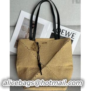 Best Price Loewe Medium Puzzle Fold Tote Bag in Raffia Straw L4050 2024 (No Charm)