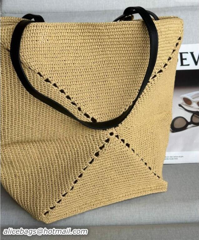 Best Price Loewe Medium Puzzle Fold Tote Bag in Raffia Straw L4050 2024 (No Charm)