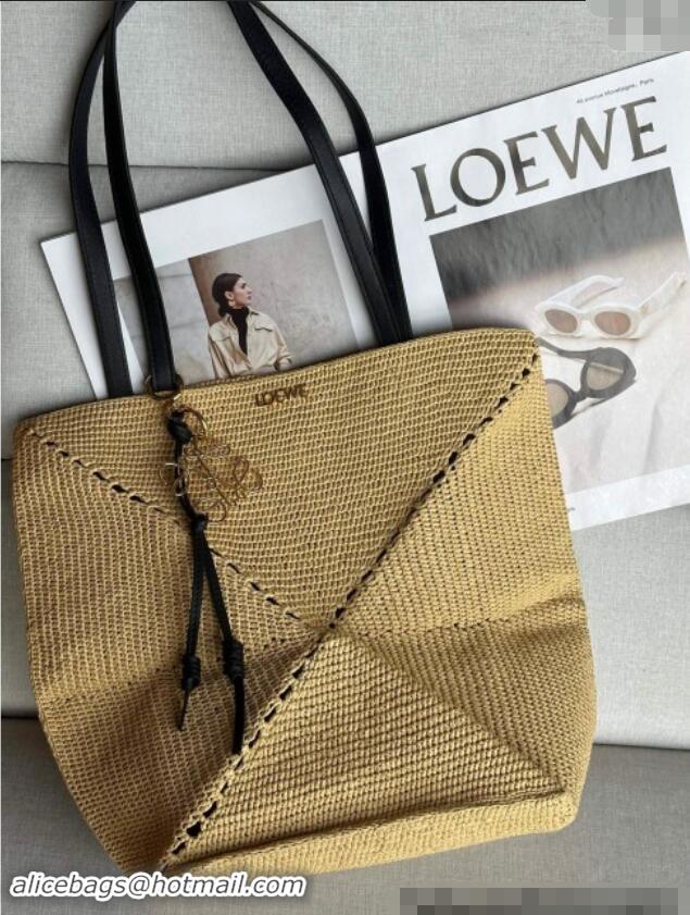 Best Price Loewe Medium Puzzle Fold Tote Bag in Raffia Straw L4050 2024 (No Charm)