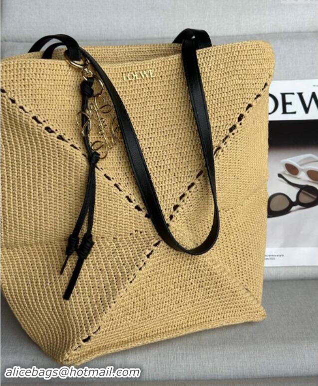 Best Price Loewe Medium Puzzle Fold Tote Bag in Raffia Straw L4050 2024 (No Charm)