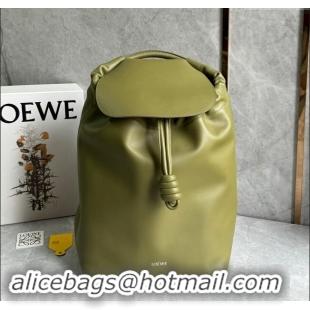 Shop Fashion Loewe Flamenco Backpack in Shiny Supple Calfskin D2416 Olive 2024 Top Quality