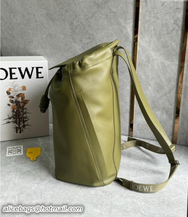 Shop Fashion Loewe Flamenco Backpack in Shiny Supple Calfskin D2416 Olive 2024 Top Quality