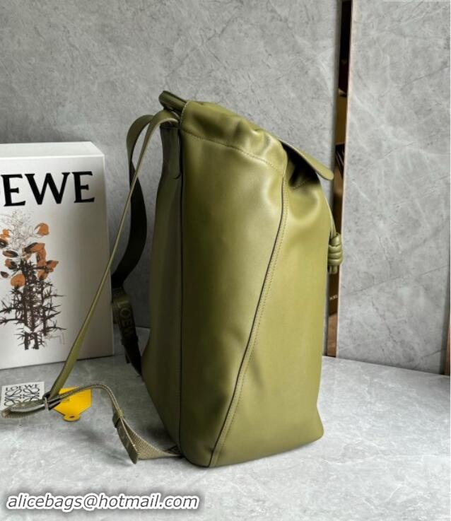 Shop Fashion Loewe Flamenco Backpack in Shiny Supple Calfskin D2416 Olive 2024 Top Quality