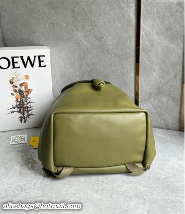 Shop Fashion Loewe Flamenco Backpack in Shiny Supple Calfskin D2416 Olive 2024 Top Quality