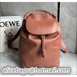 Free Shipping Loewe Flamenco Backpack in Shiny Supple Calfskin D2416 Brownie 2024 Top Quality