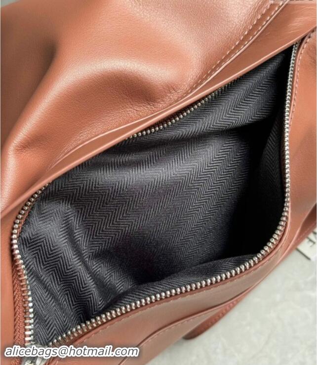 Free Shipping Loewe Flamenco Backpack in Shiny Supple Calfskin D2416 Brownie 2024 Top Quality