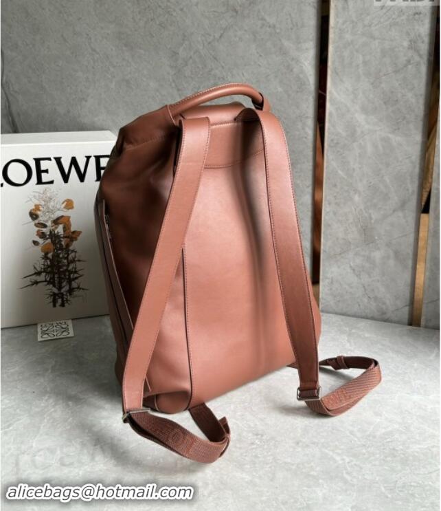 Free Shipping Loewe Flamenco Backpack in Shiny Supple Calfskin D2416 Brownie 2024 Top Quality