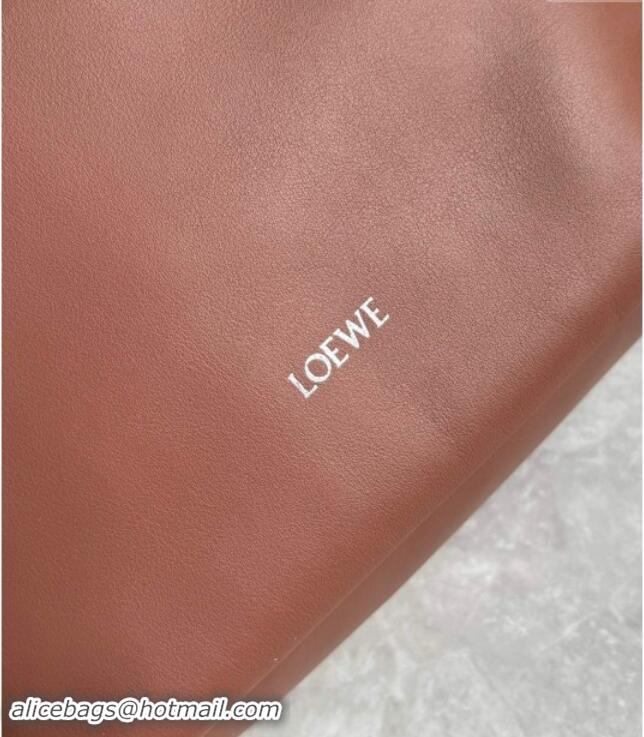 Free Shipping Loewe Flamenco Backpack in Shiny Supple Calfskin D2416 Brownie 2024 Top Quality