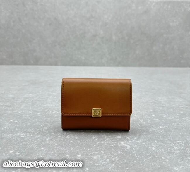 Luxury Discount Miu Miu Leather Card Holder Wallet MIU004 Tan Brown 2024