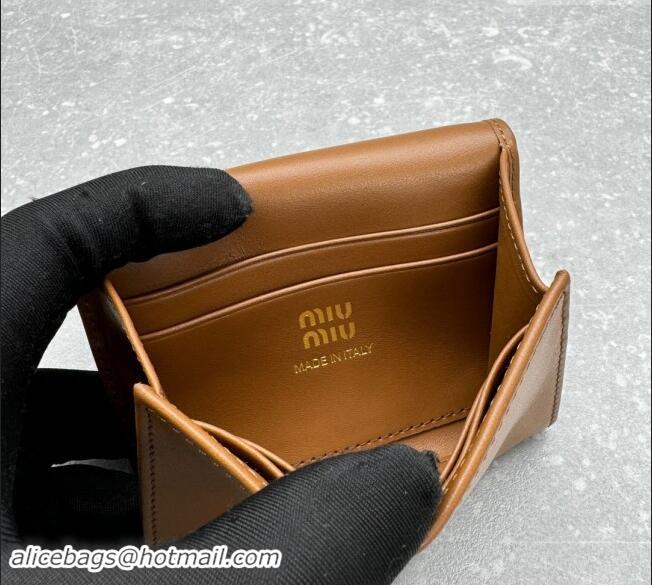 Luxury Discount Miu Miu Leather Card Holder Wallet MIU004 Tan Brown 2024