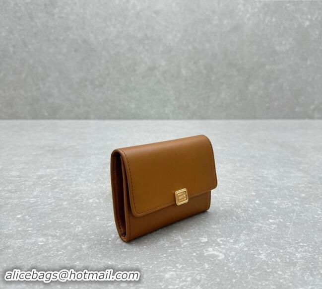 Luxury Discount Miu Miu Leather Card Holder Wallet MIU004 Tan Brown 2024