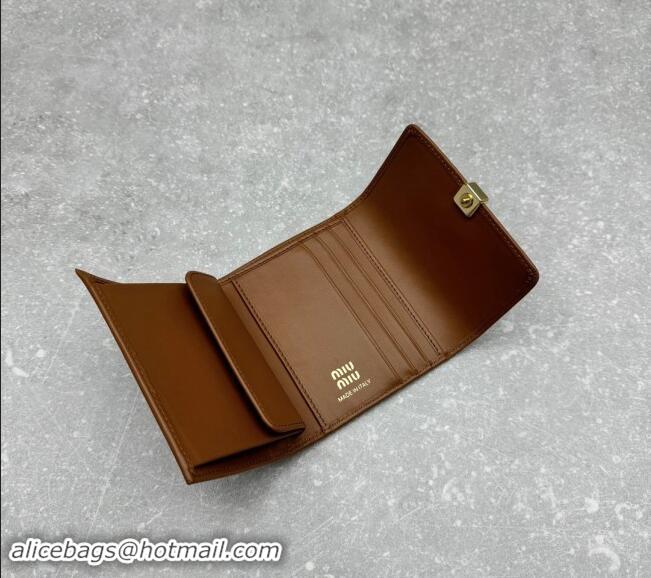 Famous Brand Miu Miu Leather Small Wallet MIU006 Tan Brown 2024