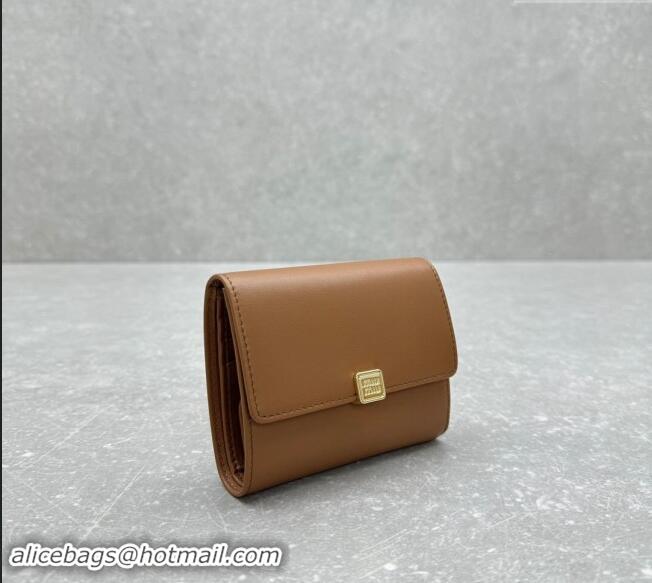 Famous Brand Miu Miu Leather Small Wallet MIU006 Tan Brown 2024