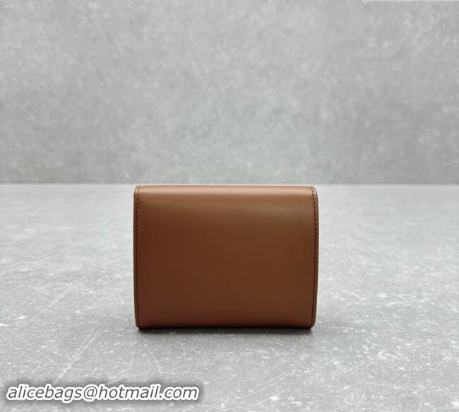 Famous Brand Miu Miu Leather Small Wallet MIU006 Tan Brown 2024