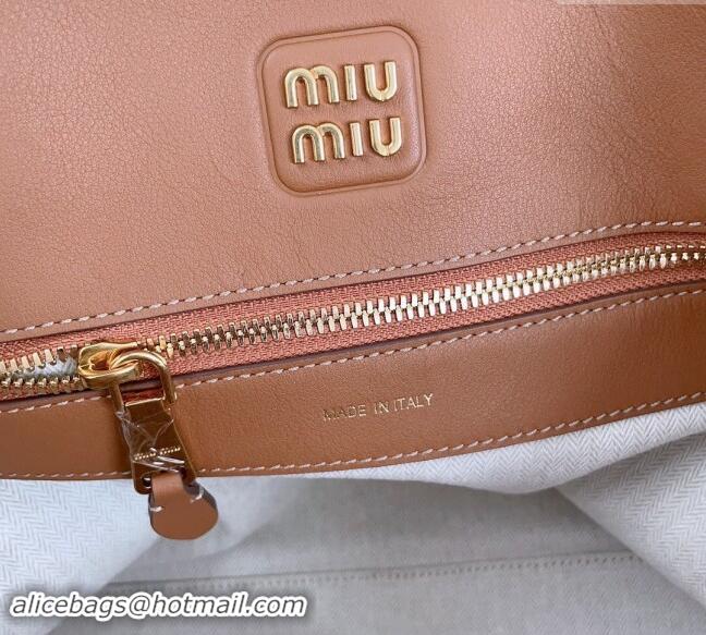 Famous Brand Miu Miu Leather top handle bag 5BA289 Cognac Brown 2024