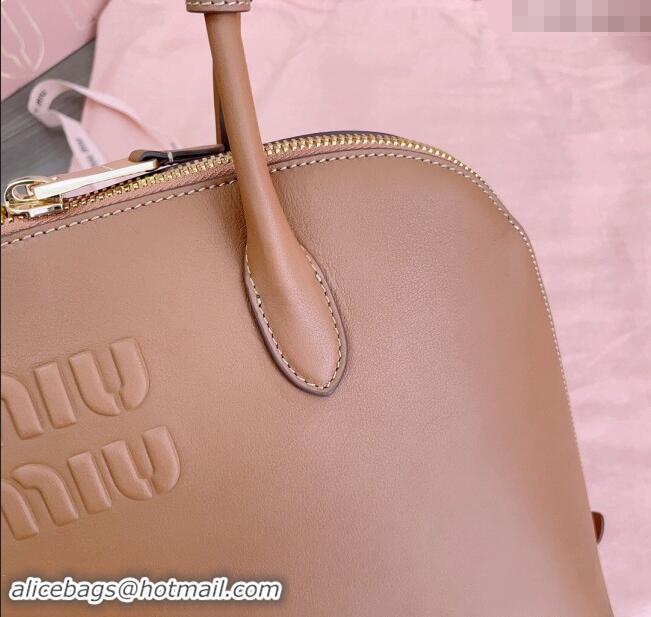 Famous Brand Miu Miu Leather top handle bag 5BA289 Cognac Brown 2024