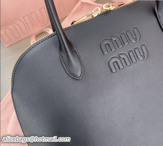 Luxury Cheap Miu Miu Leather top handle bag 5BA289 Black 2024