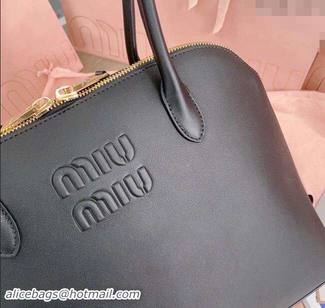 Luxury Cheap Miu Miu Leather top handle bag 5BA289 Black 2024