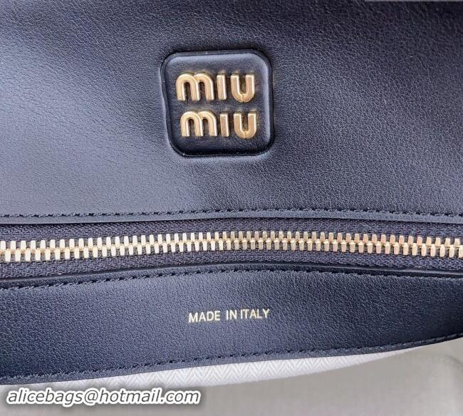 Luxury Cheap Miu Miu Leather top handle bag 5BA289 Black 2024