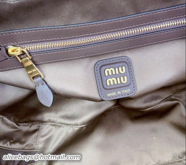 New Fashion Miu Miu Beau naplak patent leather top handle bag 5BB117 Palisander Brown 2024