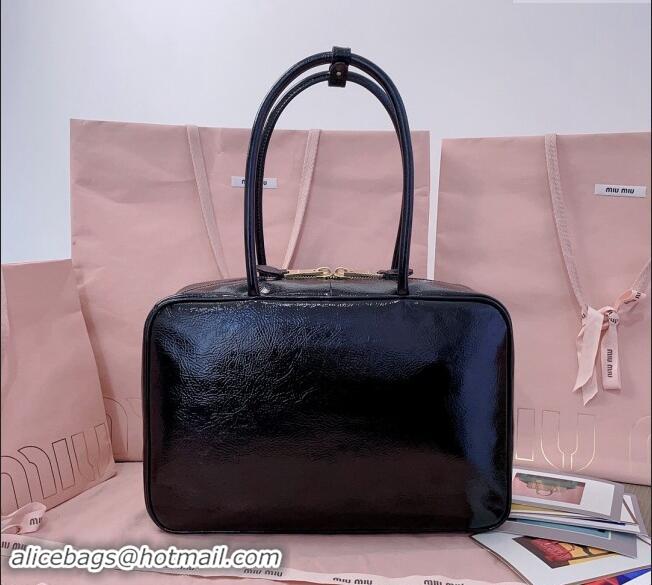 Grade Quality Miu Miu Beau naplak patent leather top handle bag 5BB117 Black 2024