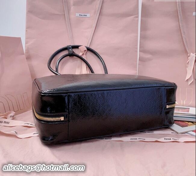 Grade Quality Miu Miu Beau naplak patent leather top handle bag 5BB117 Black 2024