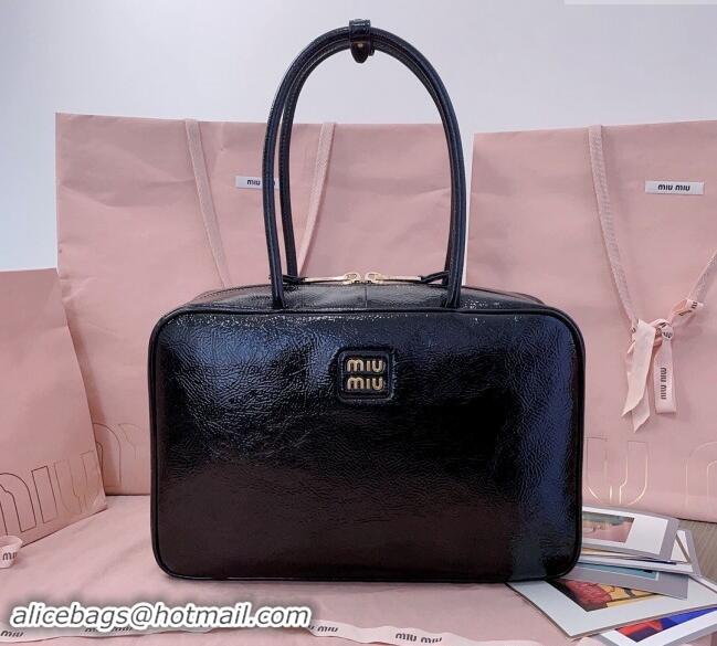 Grade Quality Miu Miu Beau naplak patent leather top handle bag 5BB117 Black 2024