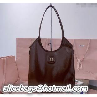 Best Price Miu Miu IVY naplak patent leather tote bag 5BG231 Palisander Brown 2024