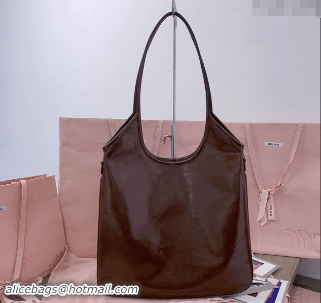 Best Price Miu Miu IVY naplak patent leather tote bag 5BG231 Palisander Brown 2024