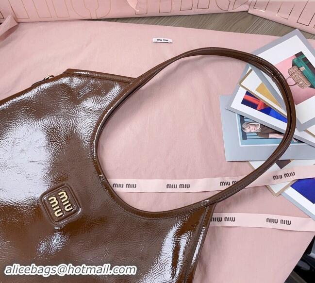 Best Price Miu Miu IVY naplak patent leather tote bag 5BG231 Palisander Brown 2024