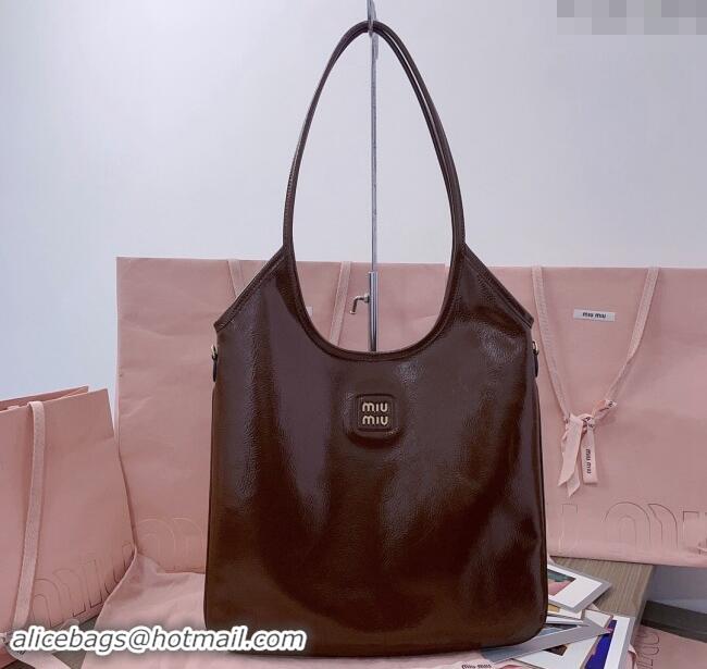 Best Price Miu Miu IVY naplak patent leather tote bag 5BG231 Palisander Brown 2024