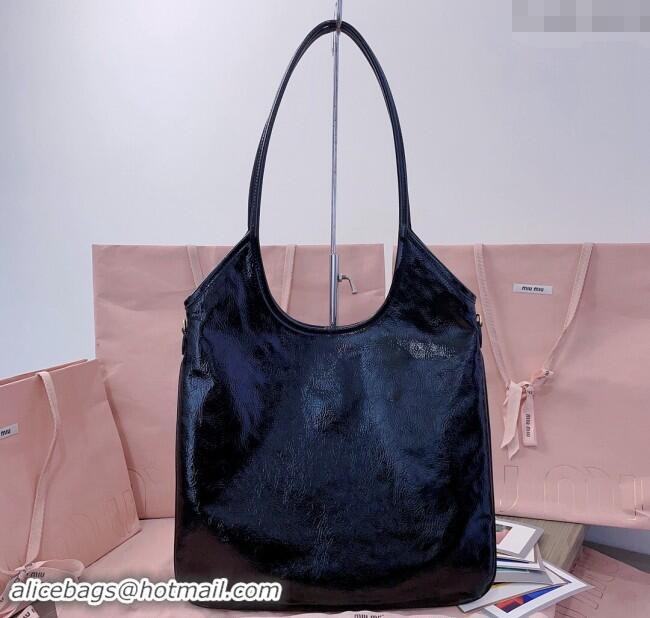 Reasonable Price Miu Miu IVY naplak patent leather tote bag 5BG231 Black 2024