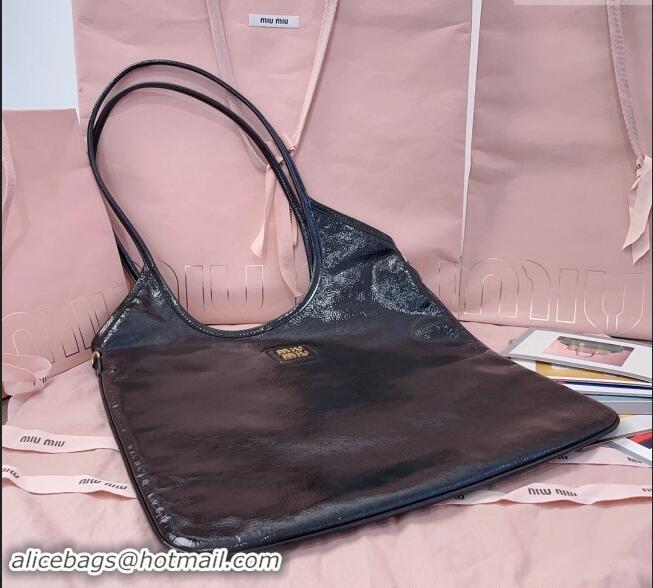 Reasonable Price Miu Miu IVY naplak patent leather tote bag 5BG231 Black 2024